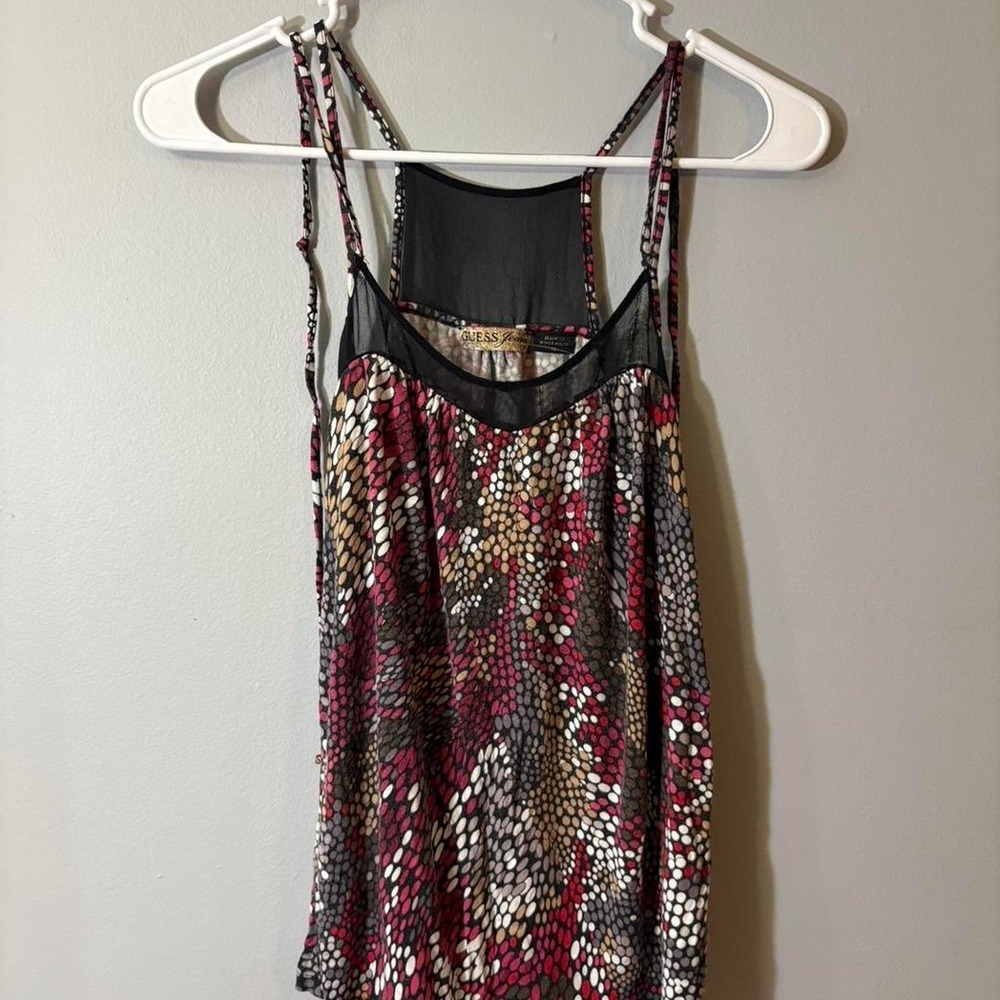 2000s GUESS Jeans Sheer Mesh Y2K Printed Racerback
